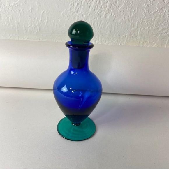 Vintage Blue Green Glass Bottle Jar Ombre Decanter - Picture 5 of 13